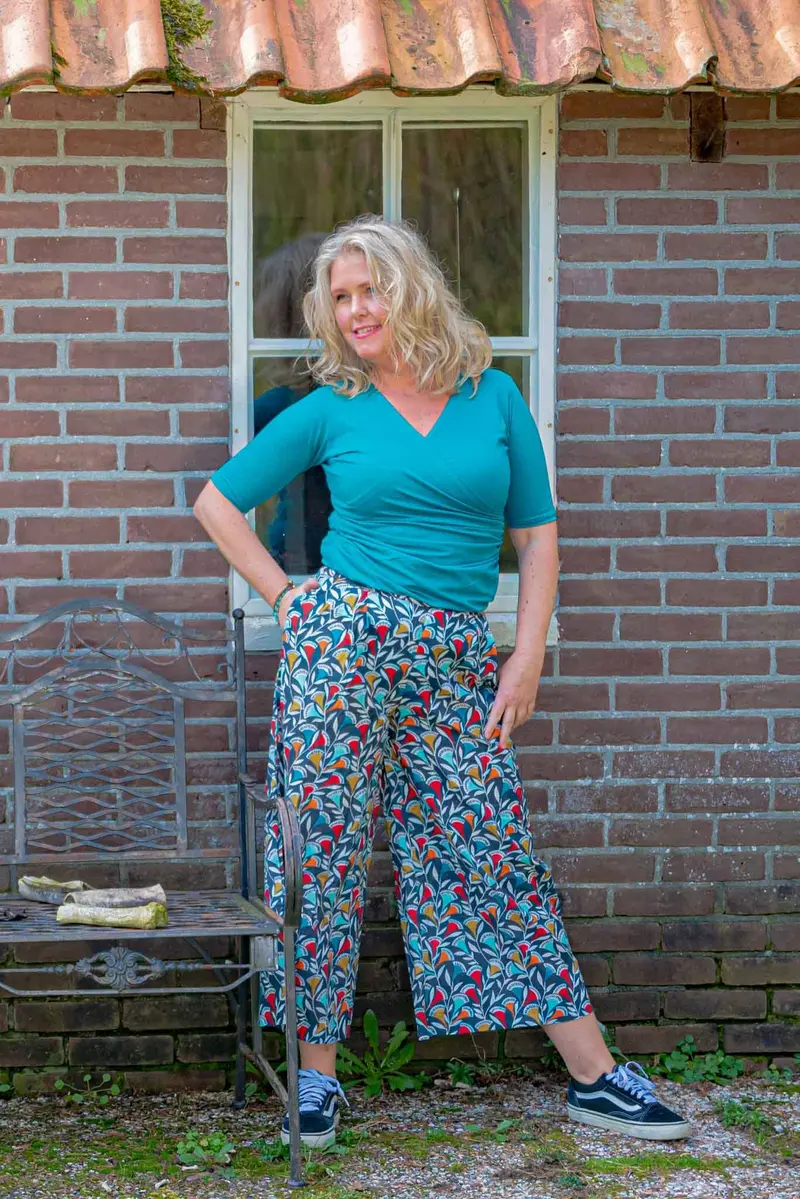 Wrap top - katoen- stretch lichte petrol