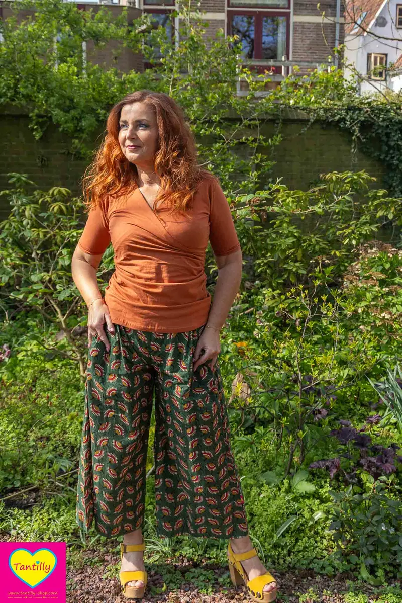 Wrap top - katoen- stretch lichte roestoranje