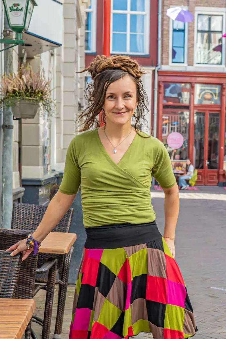 Wrap top - katoen stretch- mosgroen