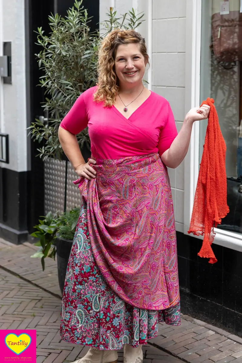 Wrap top - katoen- stretch nieuwe kleur- felroze