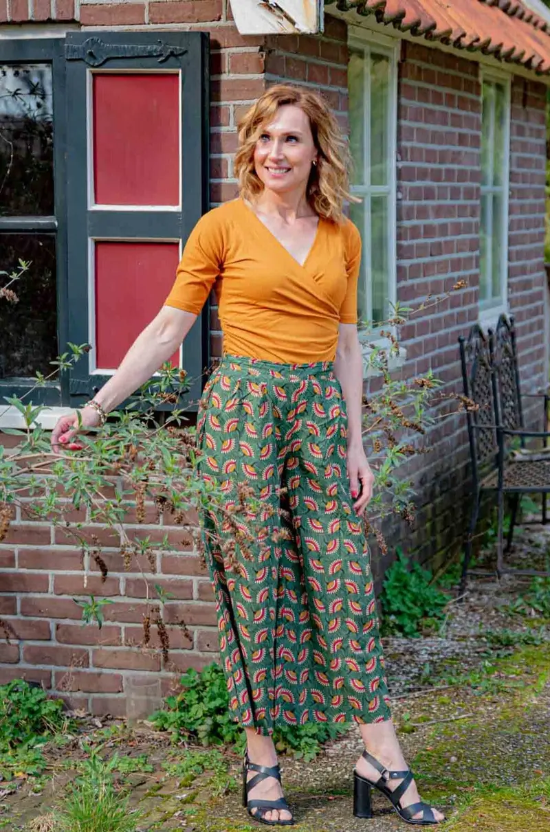 Wrap top - katoen stretch - okergeel