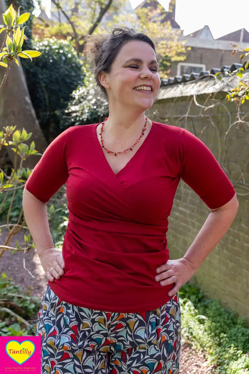 Wrap top - katoen- stretch- steenrood