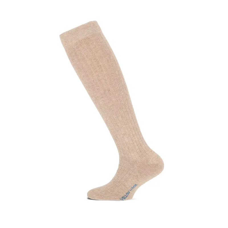 Yellow Moon - Kniekousen Fake Rib / Off White - Beige- Dark Pink