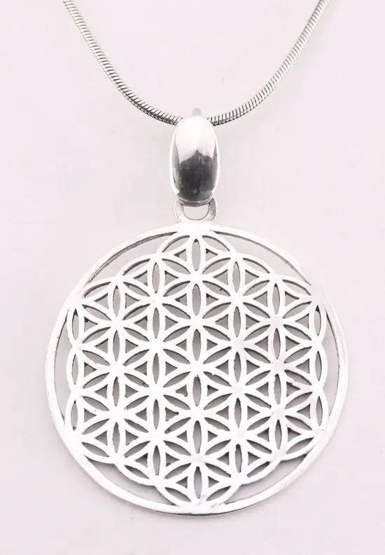 Zilveren levensbloem hanger aan ketting