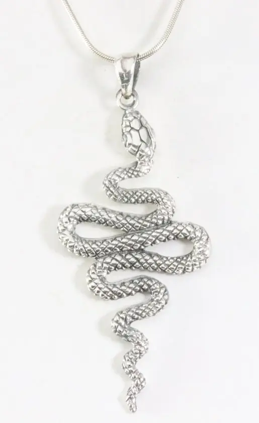 Zilveren slang hanger aan ketting
