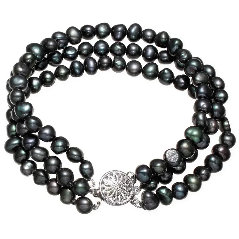 Zoetwater parel armband Black Three Baroque Pearl