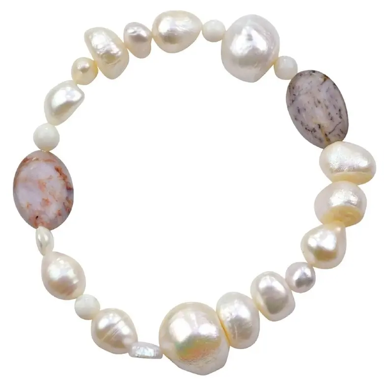 Zoetwater parel en edelstenen armband Polka White