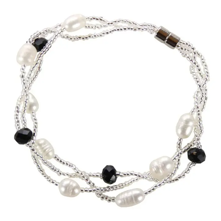 Zoetwater parel en kristallen armband Twine Pearl Black Crystal