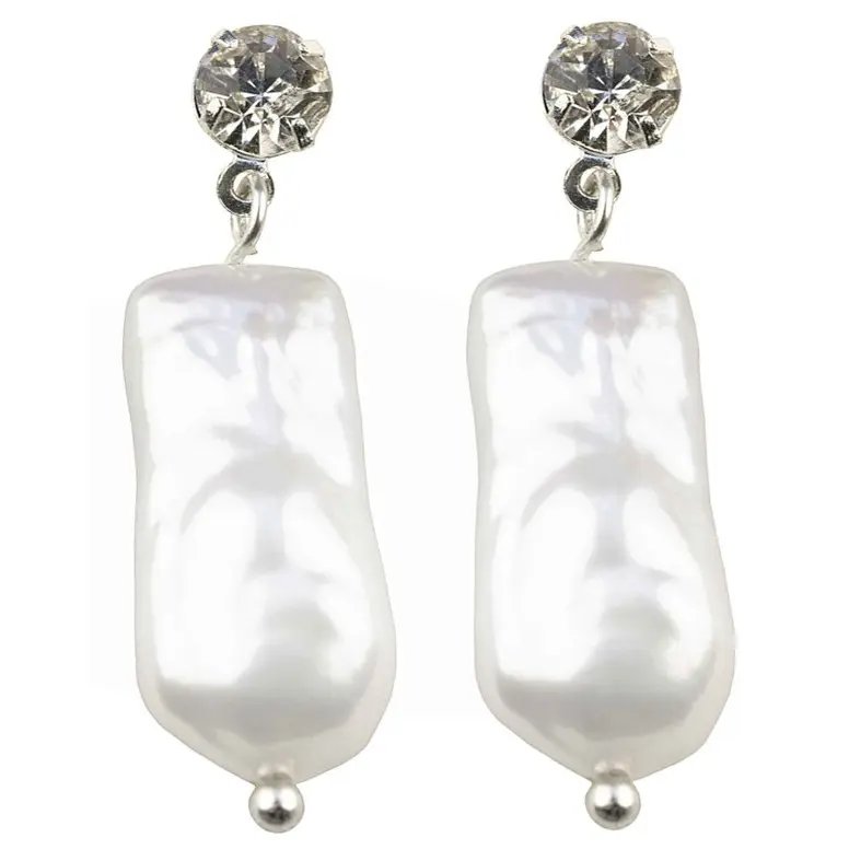 Zoetwater parel oorbellen Bling Pearl Rectangle White