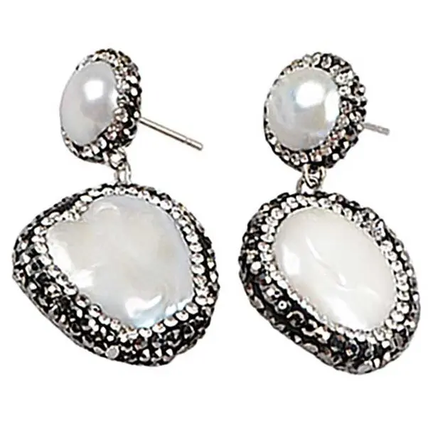 Zoetwater parel oorbellen Double Bling Coin Pearl