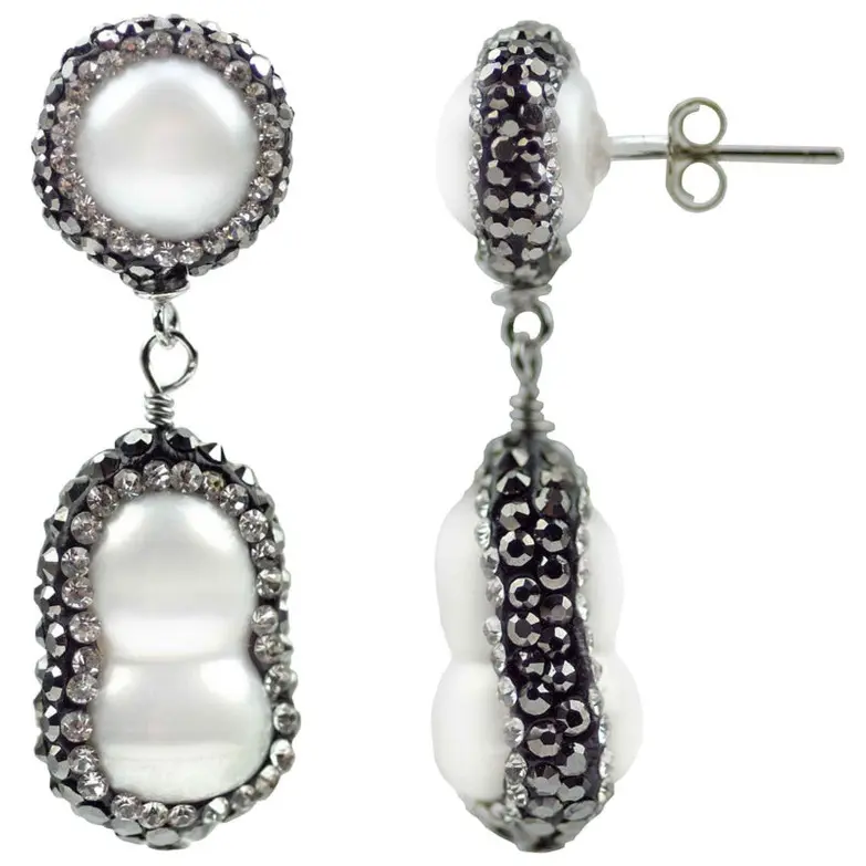Zoetwater parel oorbellen Double Bling Peanut Pearl