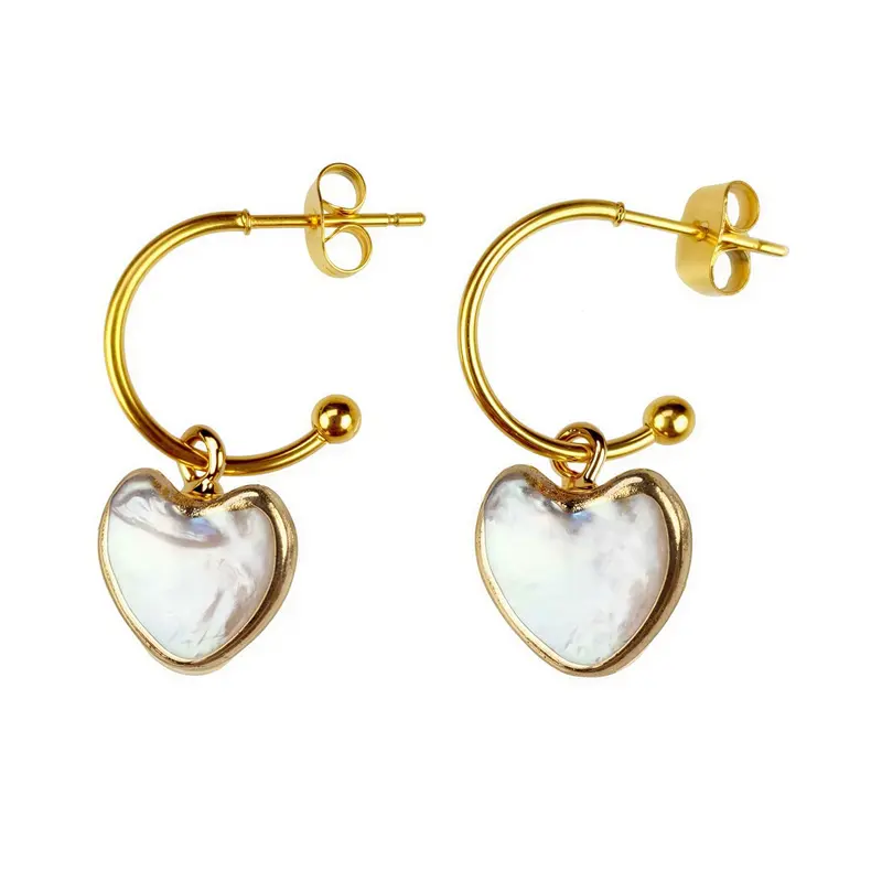 Zoetwater parel oorbellen Golden Hope 15 mm Heart White Pearl