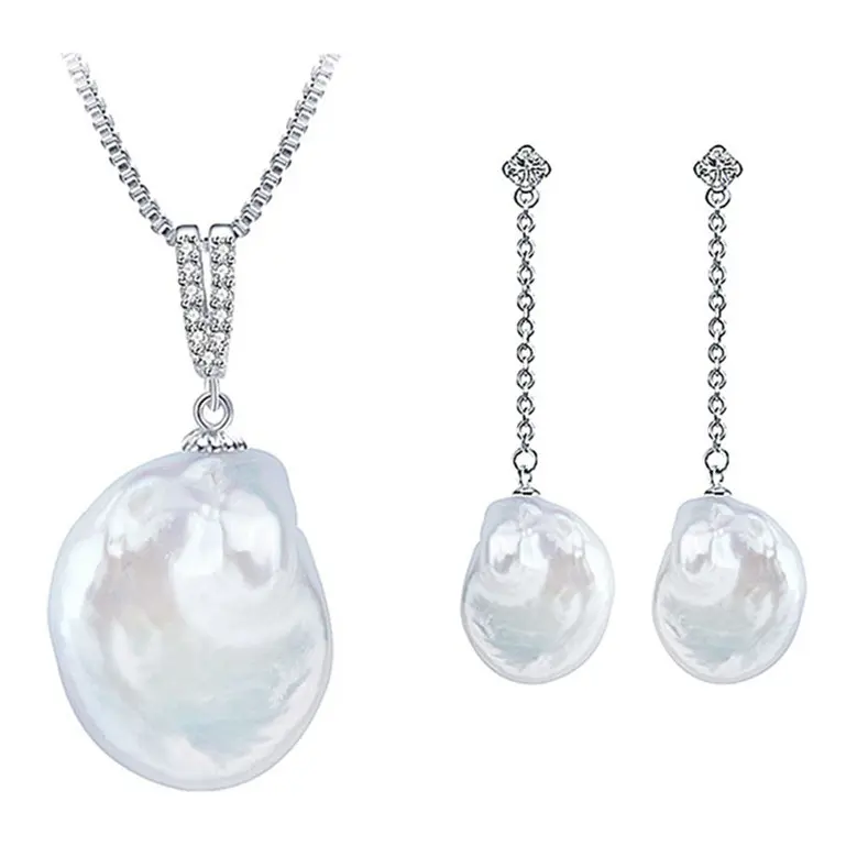 Zoetwater parel set Bling Dangling Coin Pearl
