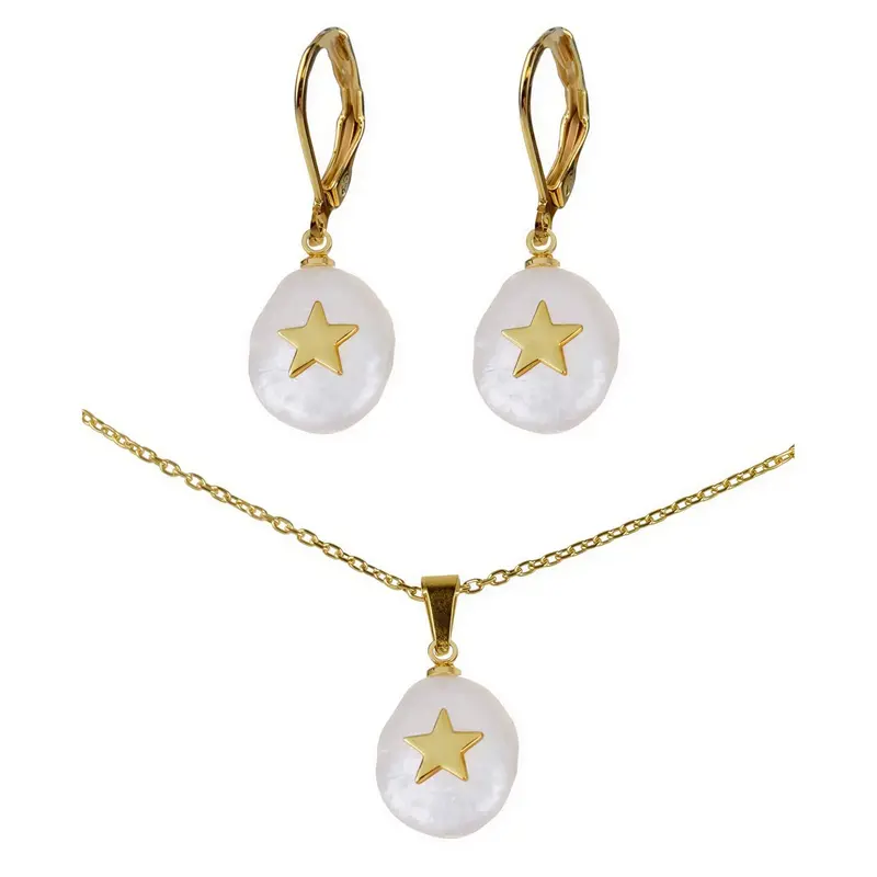 Zoetwater parel set Coin Pearl Golden Star