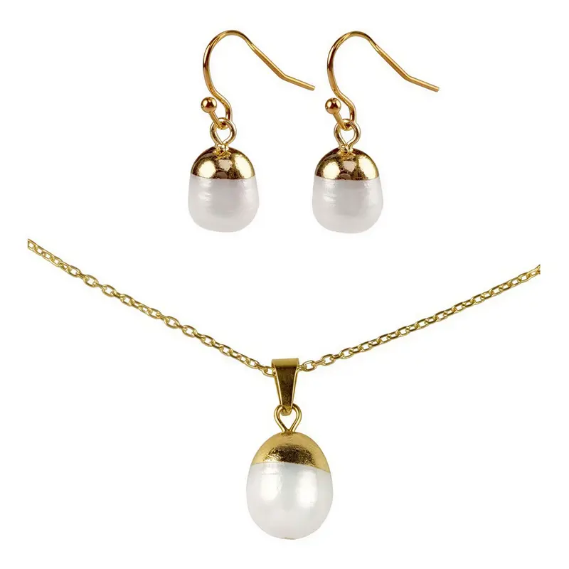 Zoetwater parel set Gold Dip White Pearl