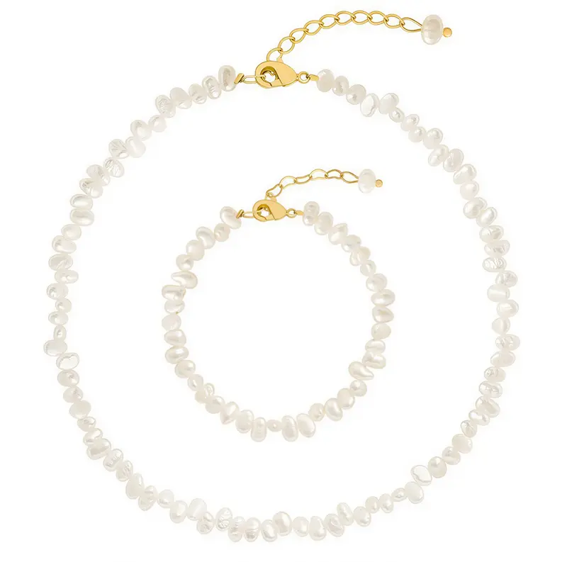 Zoetwater parel set - wit - goud - Adalyn (ketting + armband)