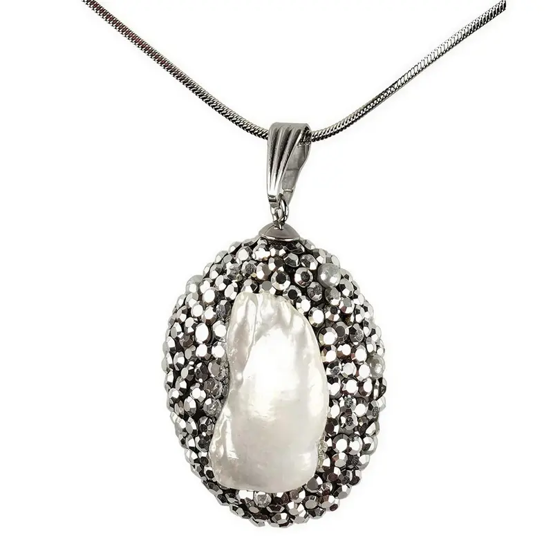 Zoetwater parelketting Bright Biwa Silver