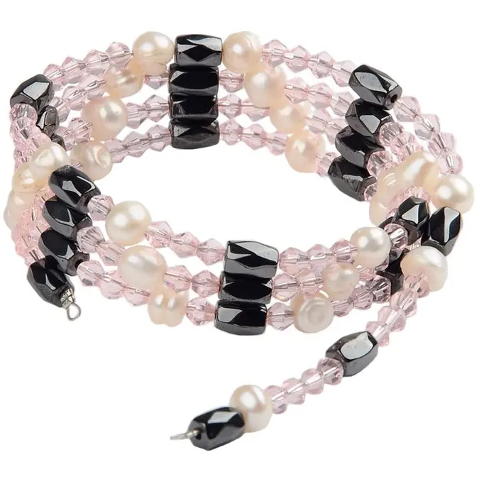 Zoetwaterparel en edelstenen armband Pearl Pink Crystal Magnetite Wrap