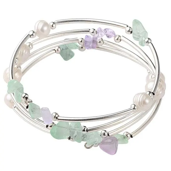 Zoetwaterparel en edelstenen armband Wrap Pearl Fluorite