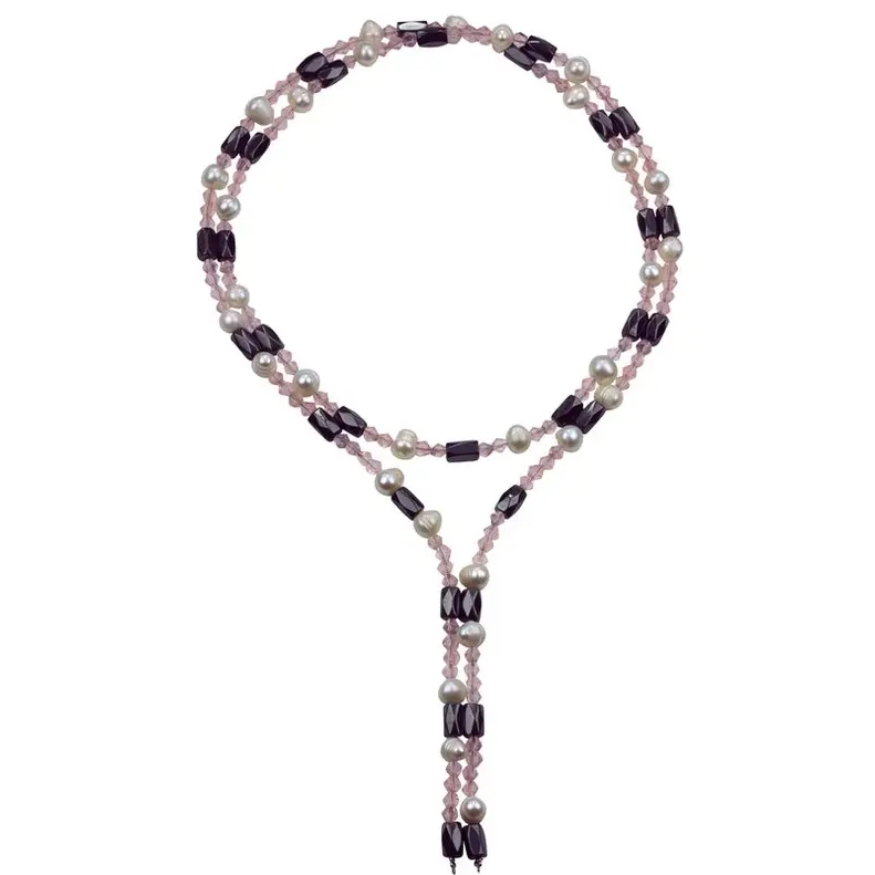 Zoetwaterparel en edelstenen ketting Pearl Pink Crystal Magnetite Wrap