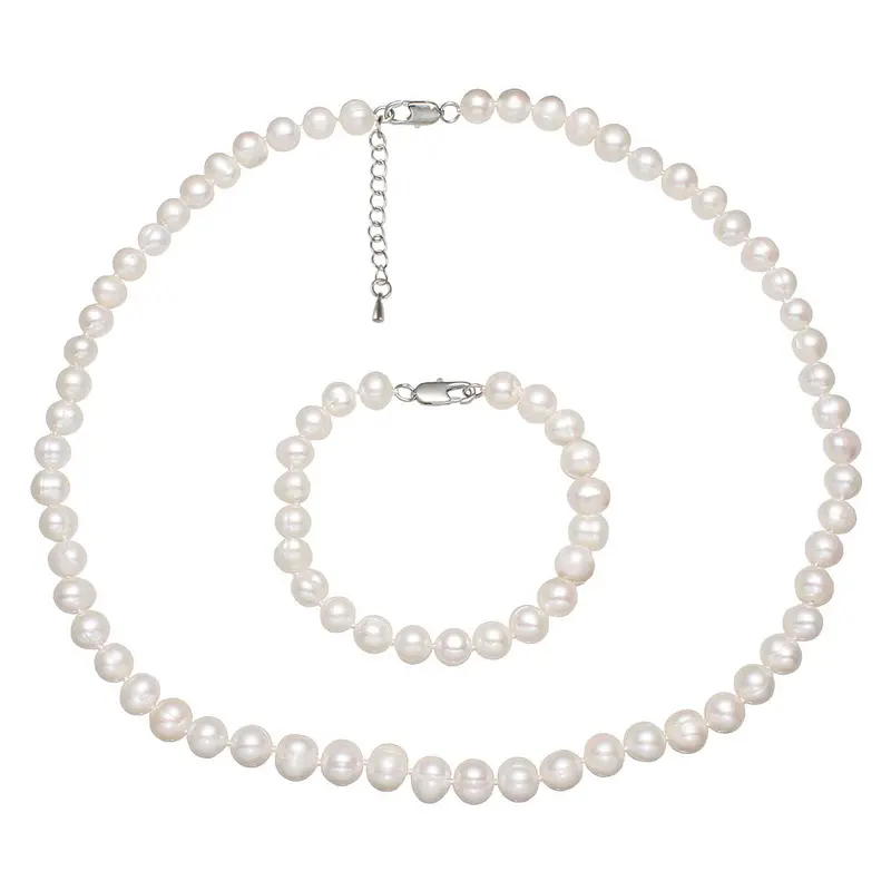 Zoetwaterparel set - parelketting + parel armband - wit - sterling zilver(925) - Bella (KA)