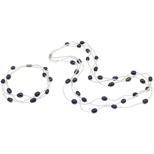 Zoetwaterparel set Twine Pearl Black