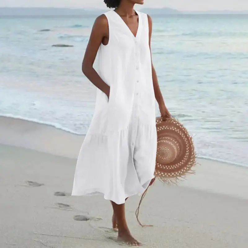 Zomerse Jurk voor Dames – Mouwloze Casual Vakantie Jurk