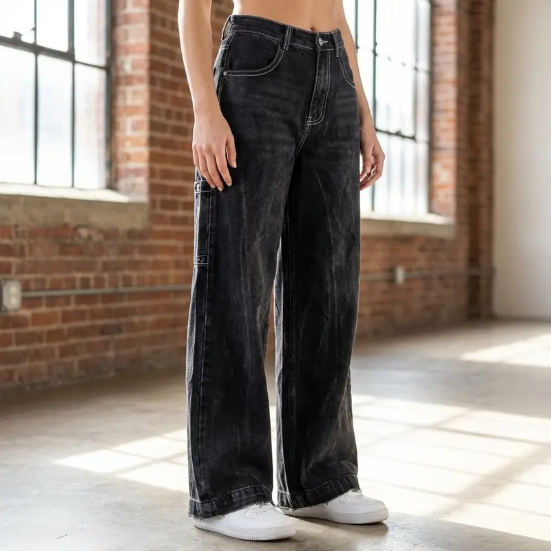 Zwarte baggy jeans met hoge taille