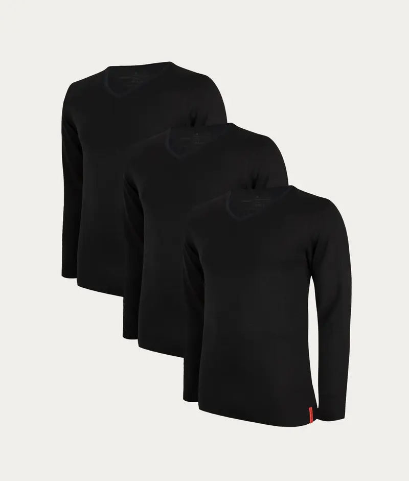 Zwarte Slim Fit Longsleeve V-hals Volcano Ash (3-pack)