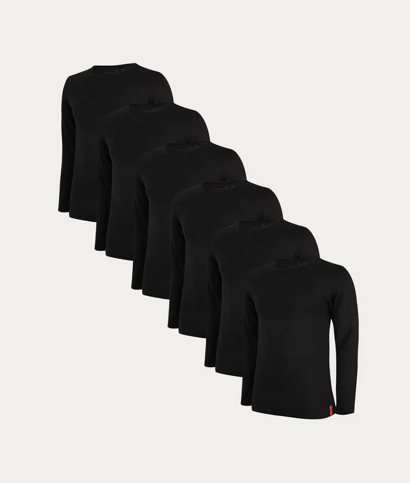 Zwarte Slim Fit Longsleeve Ronde Hals Volcano Ash (6-pack)