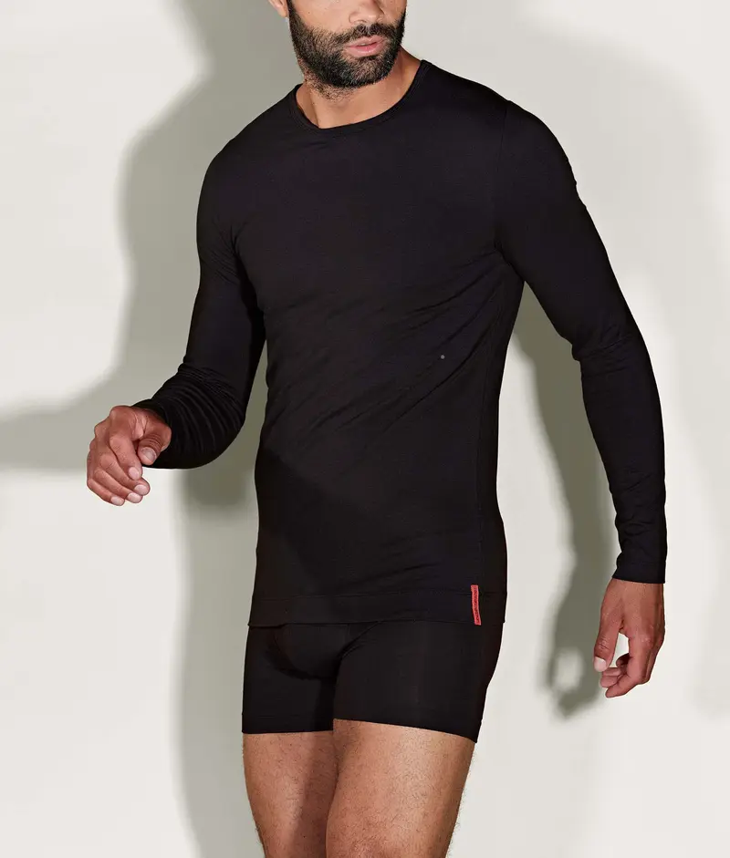 Zwarte Slim Fit Longsleeve Ronde Hals Volcano Ash