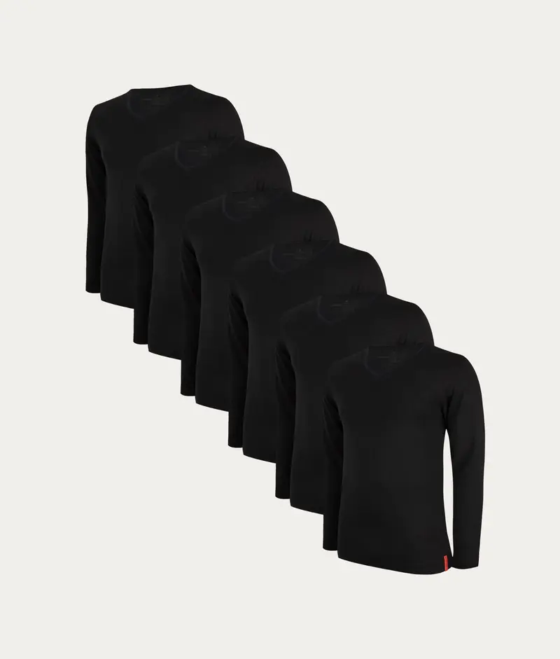 Zwarte Slim Fit Longsleeve V-hals Volcano Ash (6-pack)