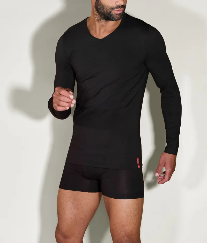 Zwarte Slim Fit Longsleeve V-Hals Volcano Ash