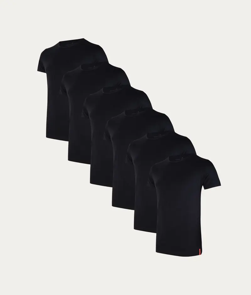 Zwarte Slim Fit T-shirt Ronde hals Volcano Ash (6-pack)