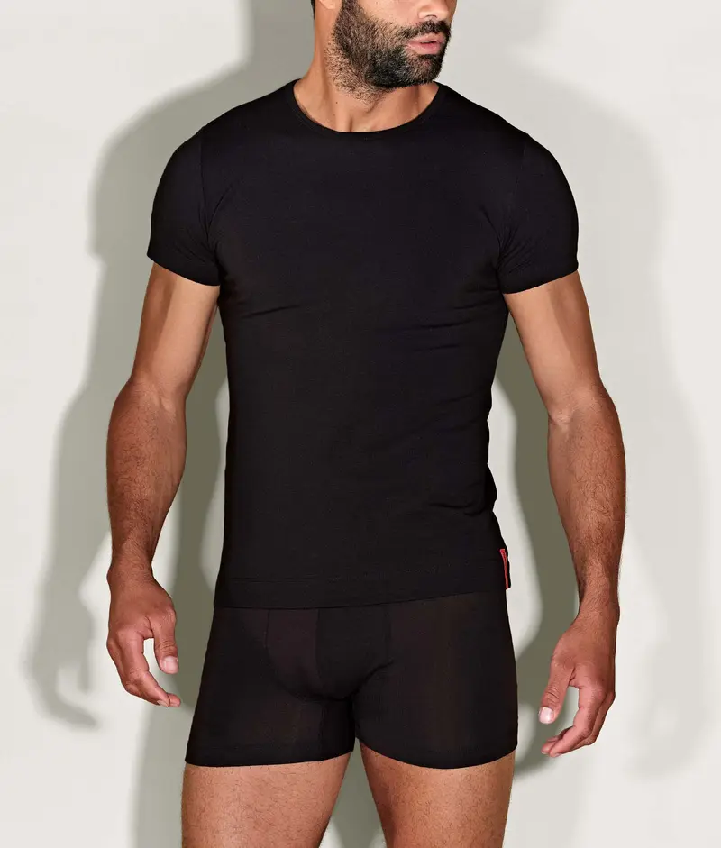 Zwarte Slim Fit T-shirt Ronde Hals Volcano Ash