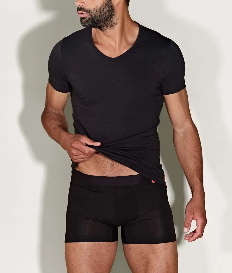 Zwarte Slim Fit T-shirt V-hals Volcano Ash